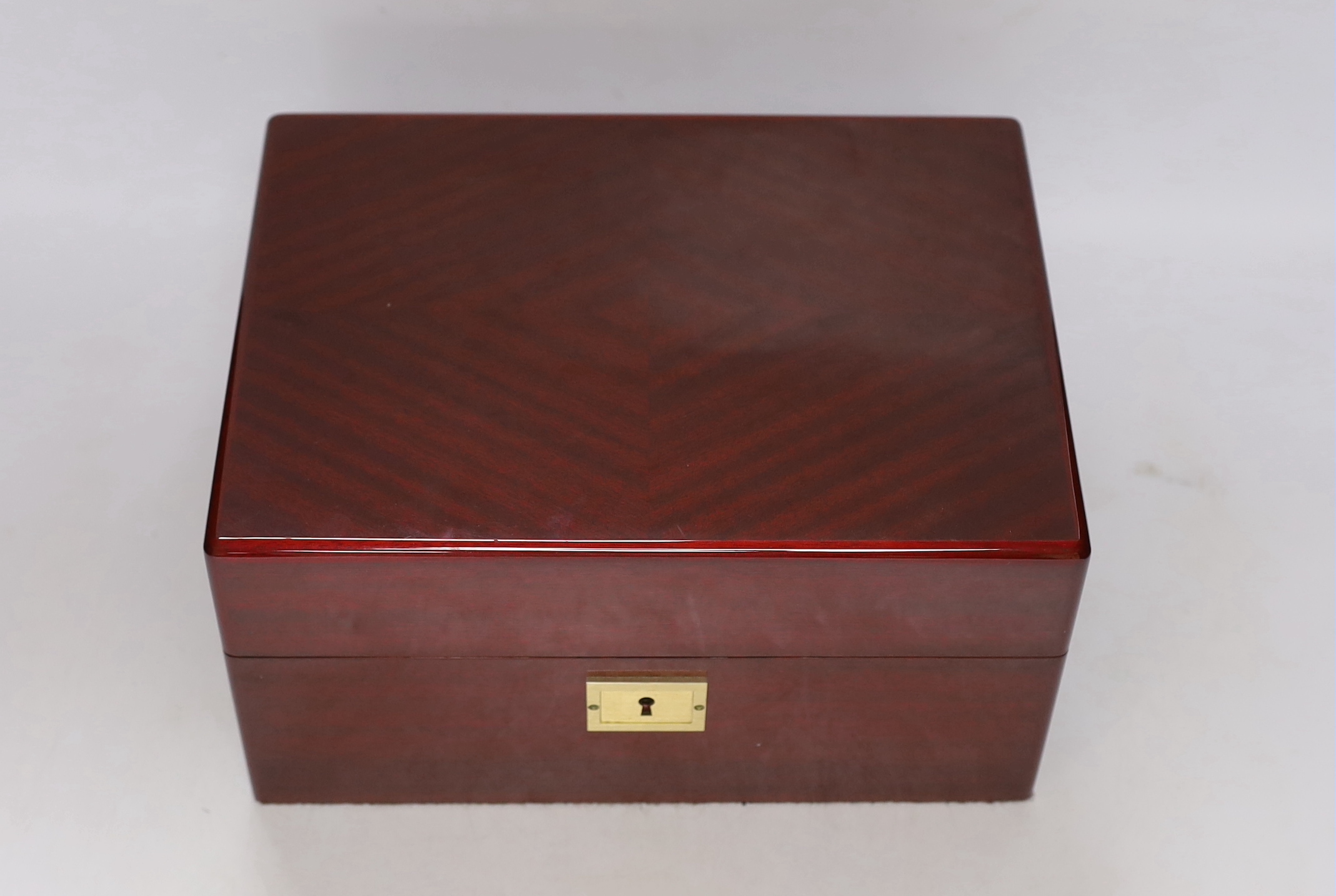 A Davidoff cigar humidor with ash tray, crocodile skin cigar holder etc, 27cm wide x 14.5cm high